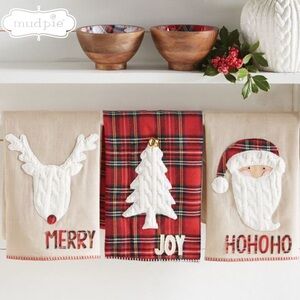 Mud Pie Tartan Cable Knit Christmas Towel - Joy